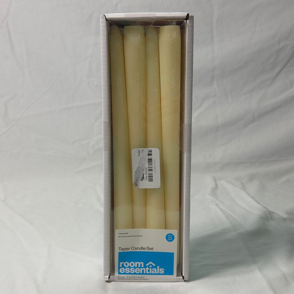 Room Essentials 12 Pack Unscented Taper Candle Set 10 Inch Cream Wedding